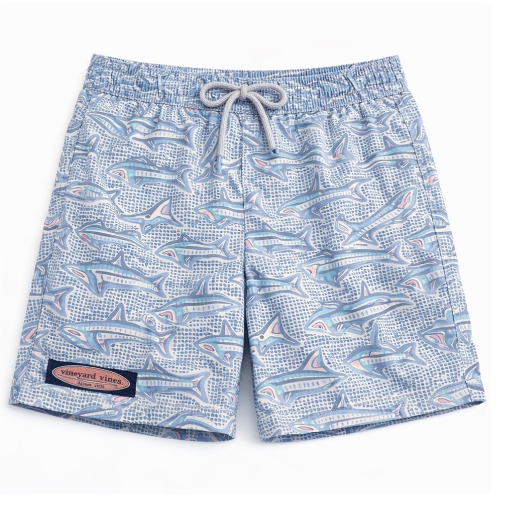 Vineyard Vines toddler boys blue shark swim trunks